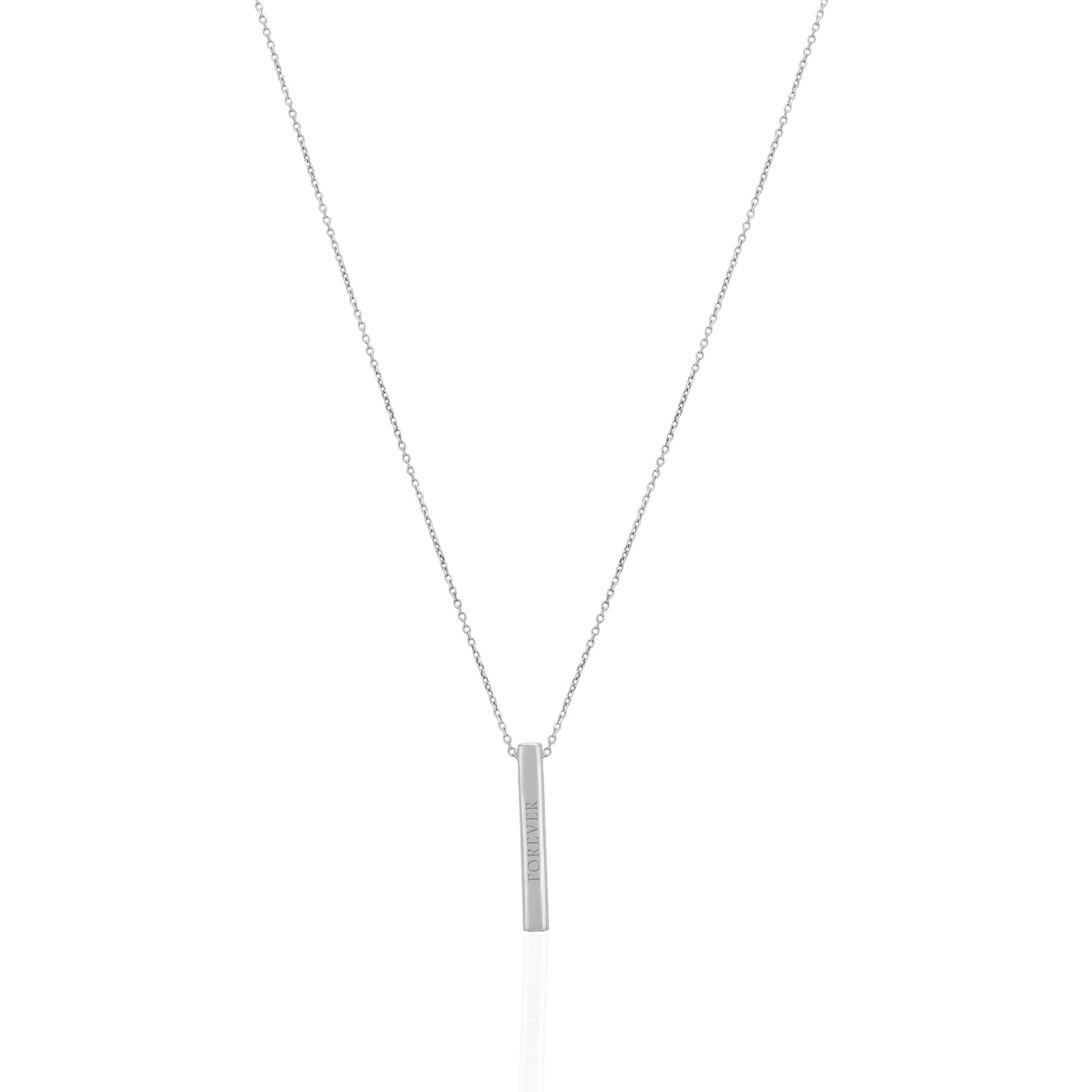 925 Sterling Silver Vertical Vow Minimal Rhodium Plated Engraved Pendant Chain