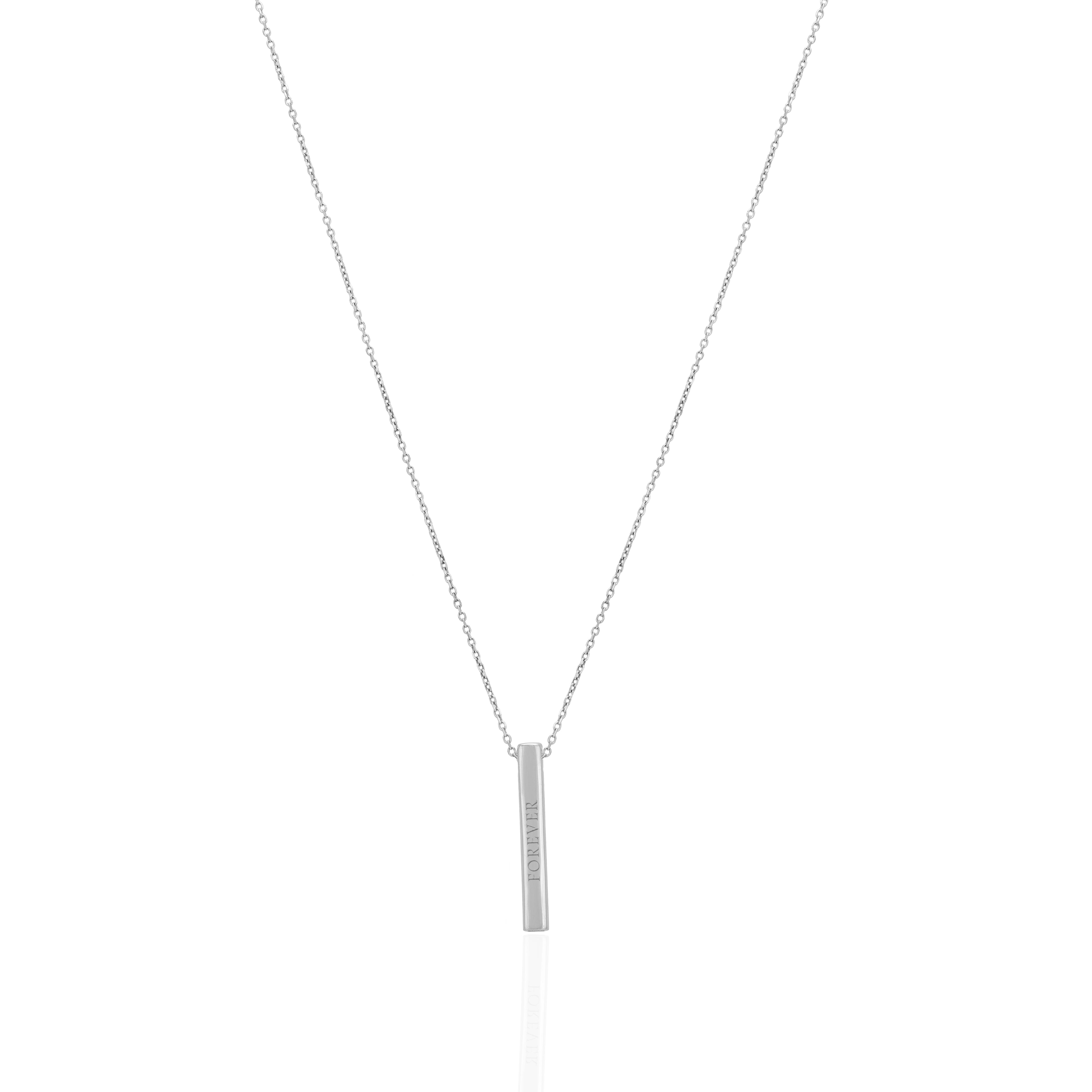925 Sterling Silver Vertical Vow Minimal Rhodium Plated Engraved Pendant Chain