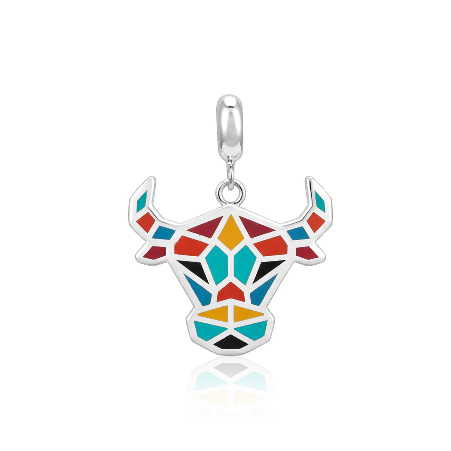 925 Sterling Silver Vibrant Mosaic Bovine Pendant
