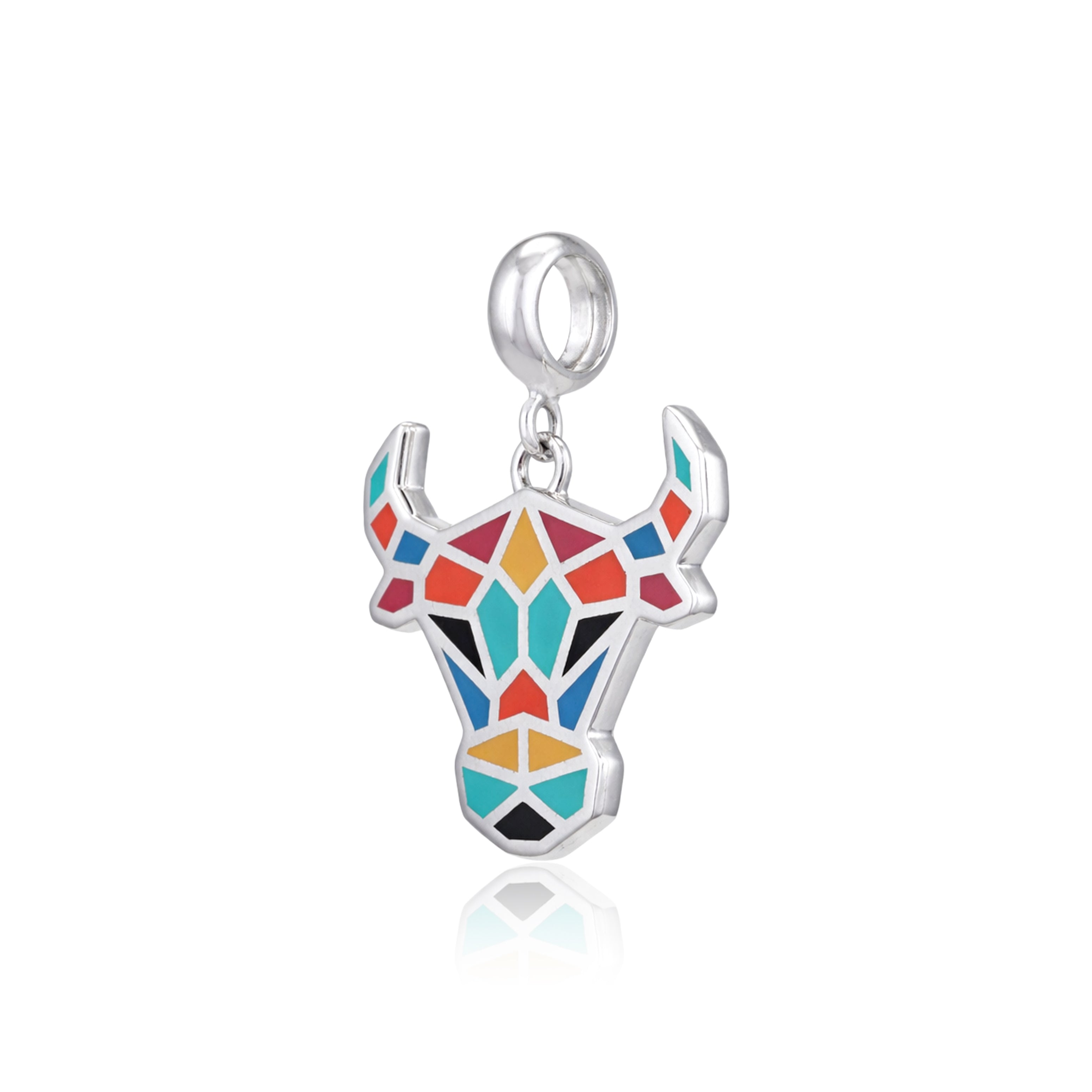 925 Sterling Silver Vibrant Mosaic Bovine Pendant