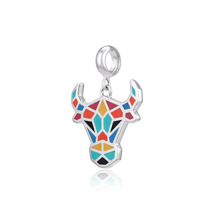 925 Sterling Silver Vibrant Mosaic Bovine Pendant