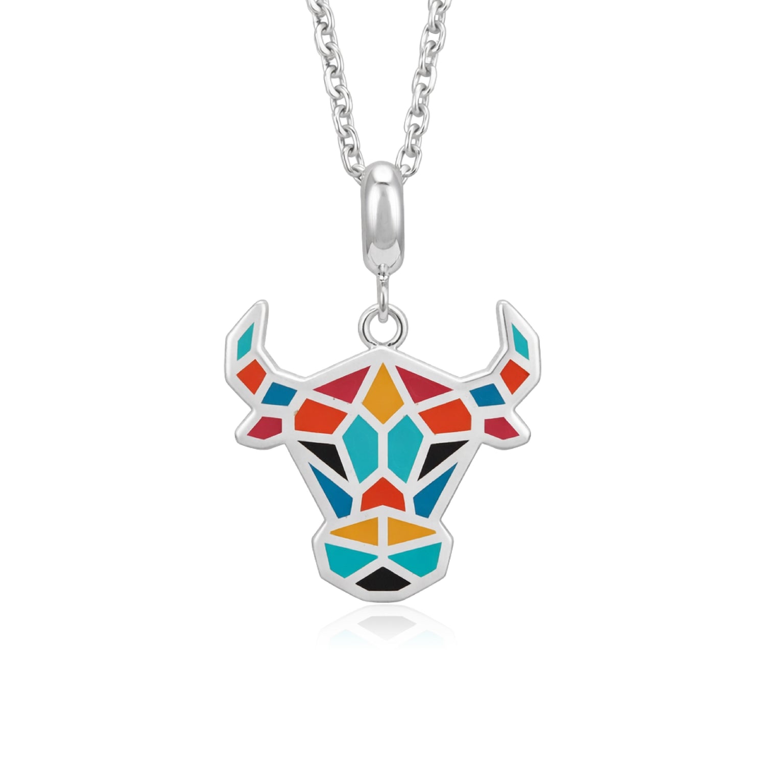 925 Sterling Silver Vibrant Mosaic Bovine Pendant