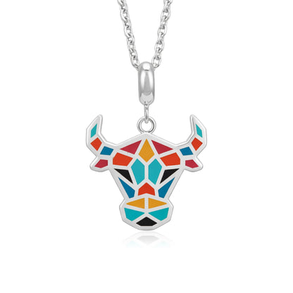 925 Sterling Silver Vibrant Mosaic Bovine Pendant