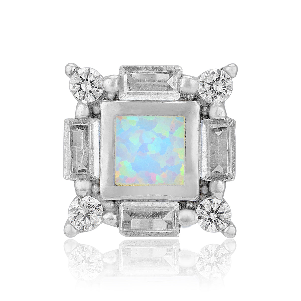 925 Sterling Silver Vintage Inspired Square Opal Centerpiece Rhodium Plated Earrings for Women