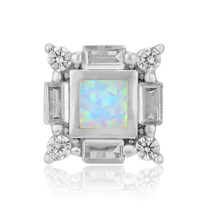 925 Sterling Silver Vintage Inspired Square Opal Centerpiece Rhodium Plated Earrings for Women