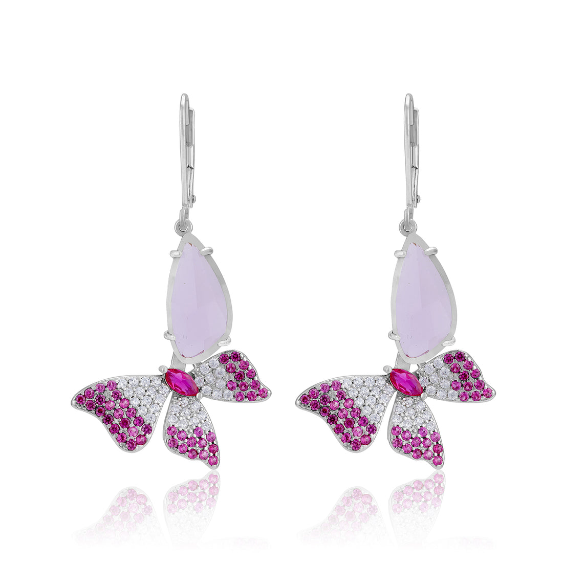 925 Sterling Silver Violet Teardrop Pink Butterfly Earrings for Women