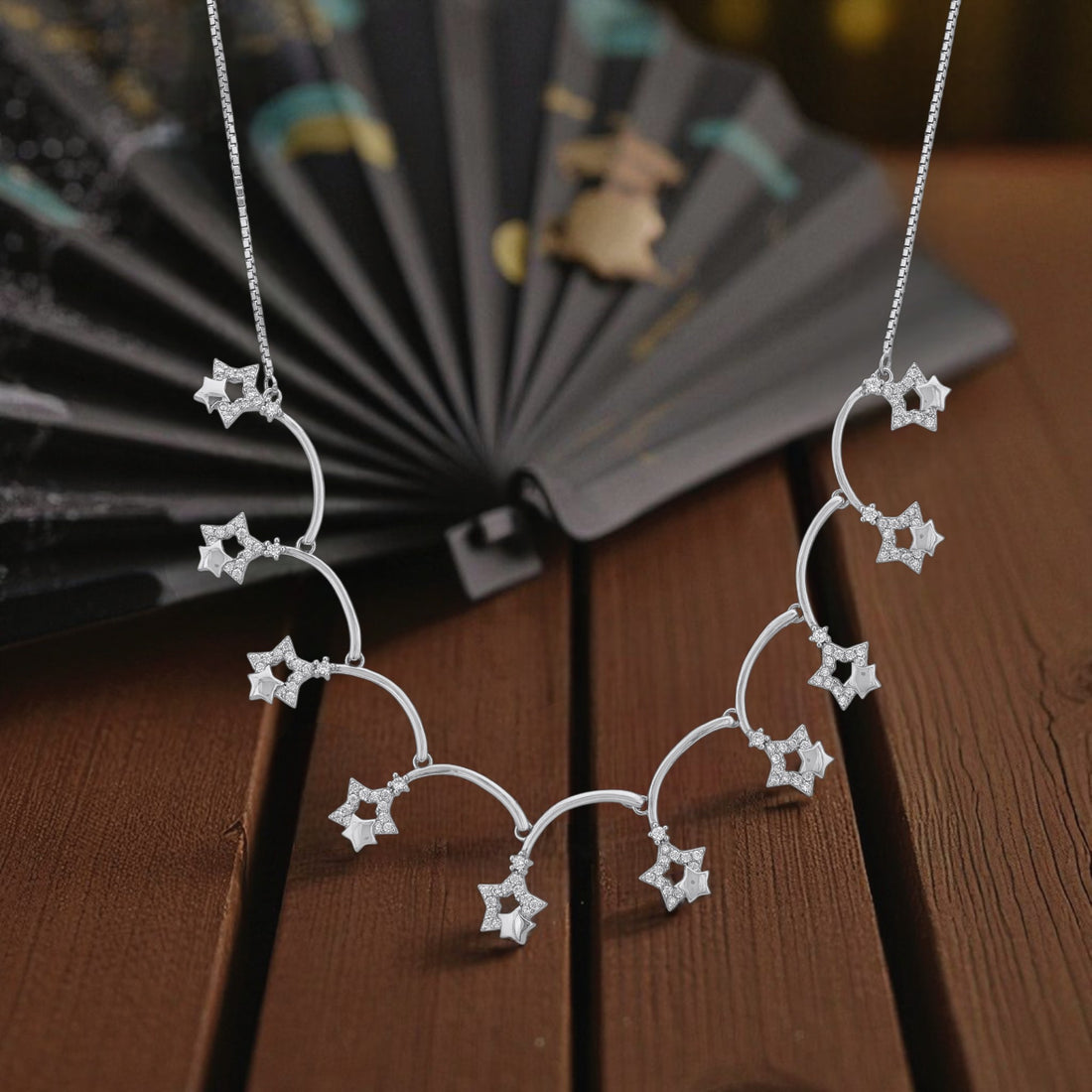 925 Sterling Silver Wavy Star Trail Necklace for Women