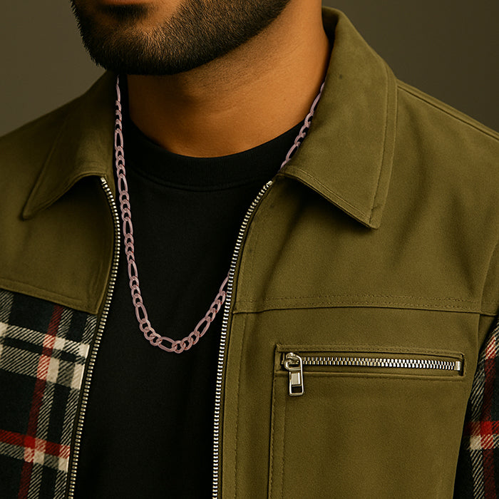 925 Sterling Silver Whispered Lace Figaro Rose Gold Plated Chain for Men