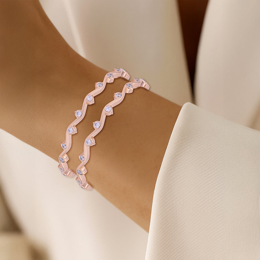 925 Sterling Silver Whispering Wave Bezel Eternity Bangle For Women