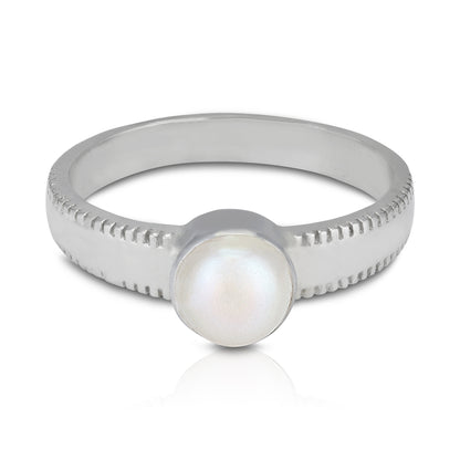 925 Sterling Silver White Pearl Subtle Embossed Edging Rhodium Plated Ring for Men