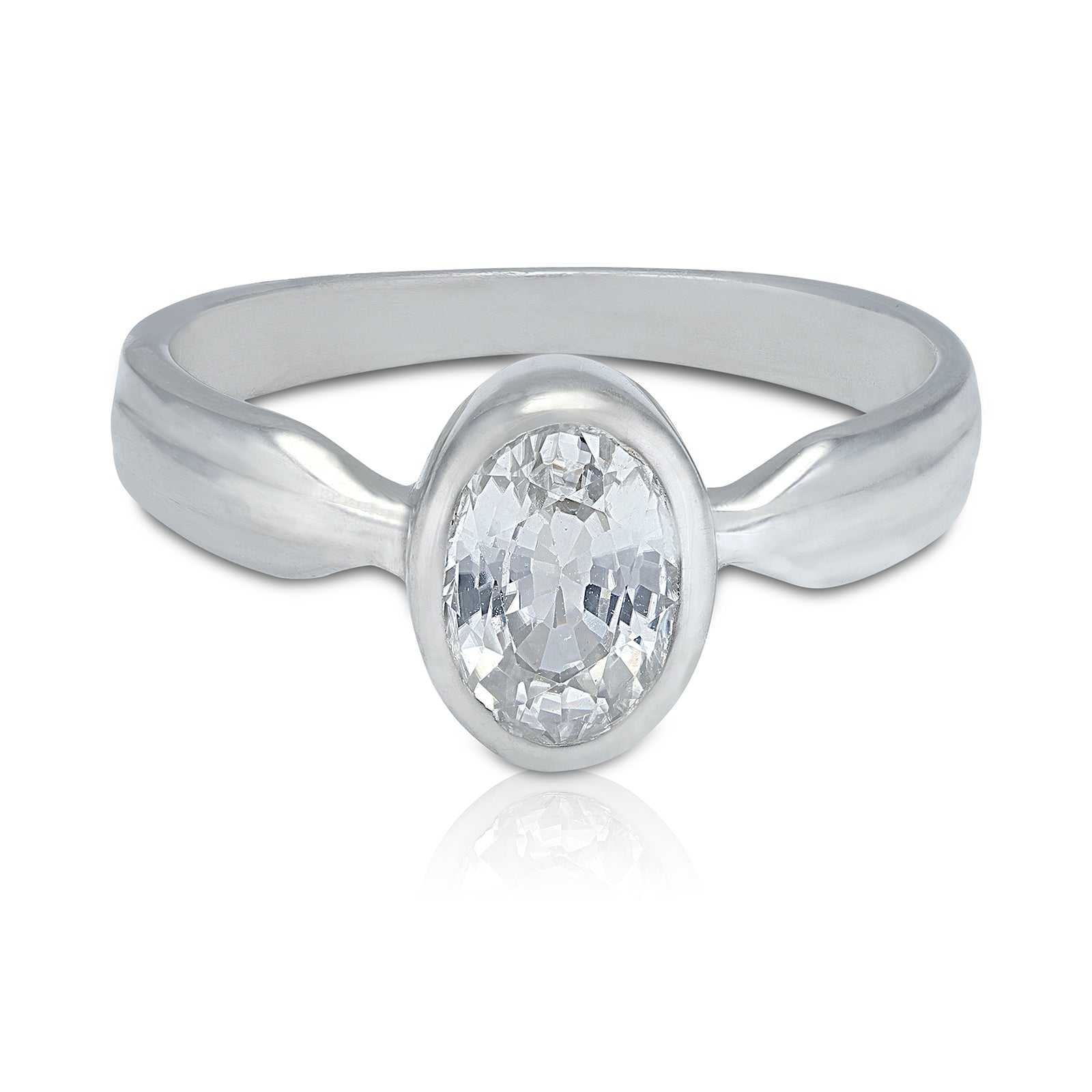 925 Sterling Silver White Sapphire Sculpted Twin-Ridge Band Oval Bezel Setting Ring for Men