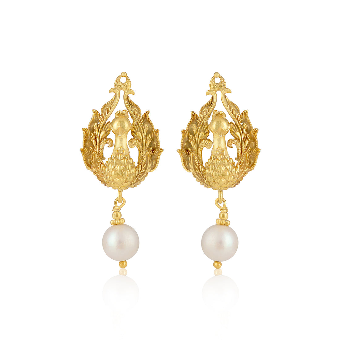 925 Sterling Silver Winged Peacock Gold Plated Pearl Drop Earrings for Women