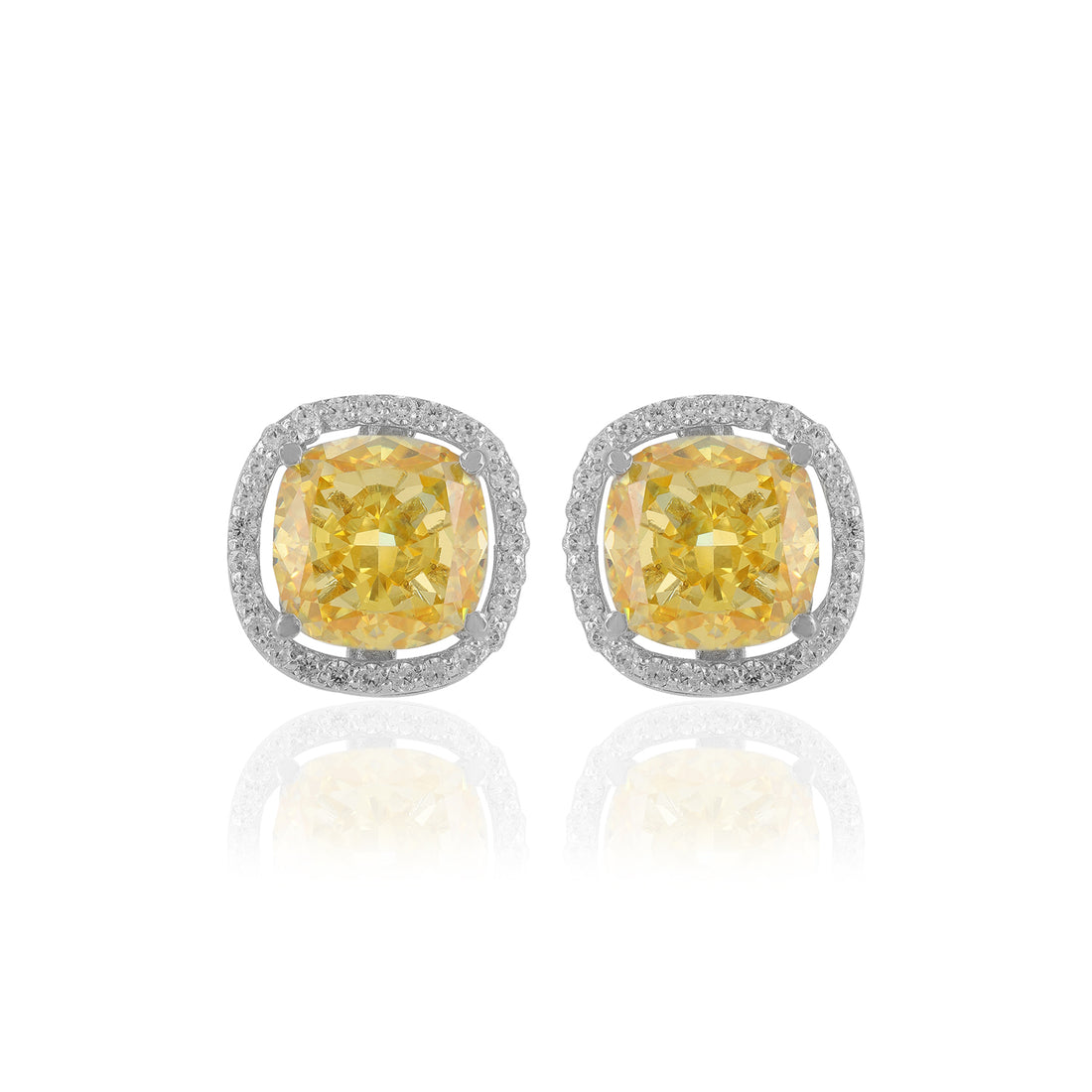 925 Sterling Silver Yellow Cushion Cut Stone Stud for Women