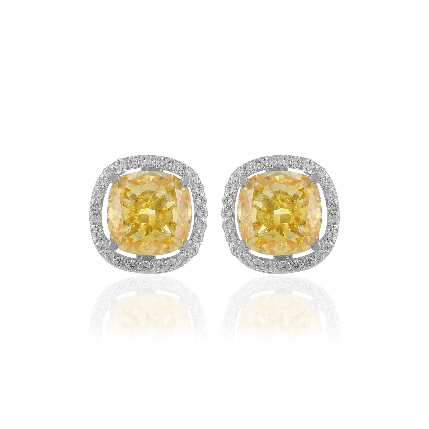 925 Sterling Silver Yellow Cushion Cut Stone Stud for Women