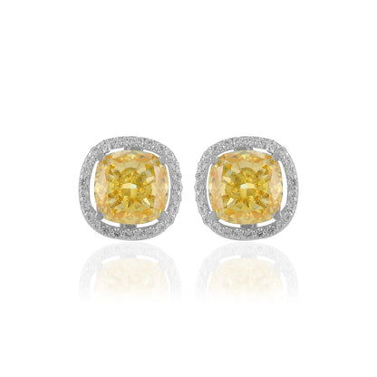 925 Sterling Silver Yellow Cushion Cut Stone Stud for Women