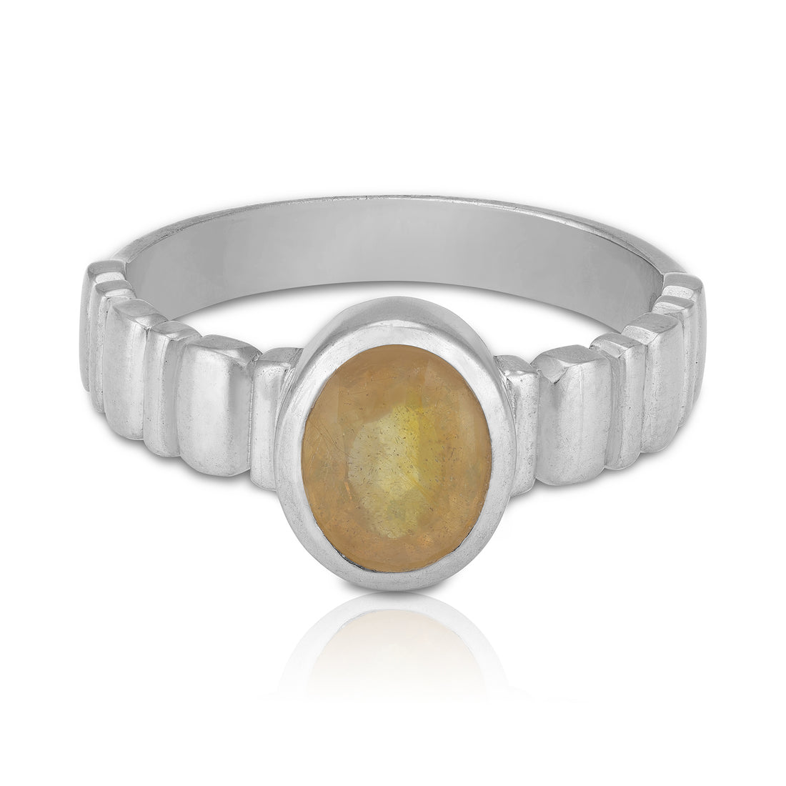 925 Sterling Silver Yellow Sapphire Oval Stone Rhodium Plated Ring for Men