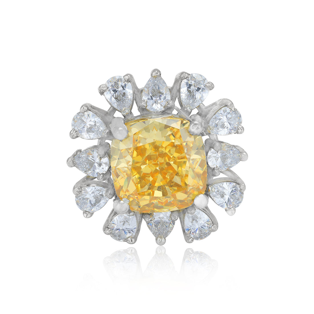 925 Sterling Silver Yellow Sapphire White Accent Stone Rhodium Plated Rings for Women