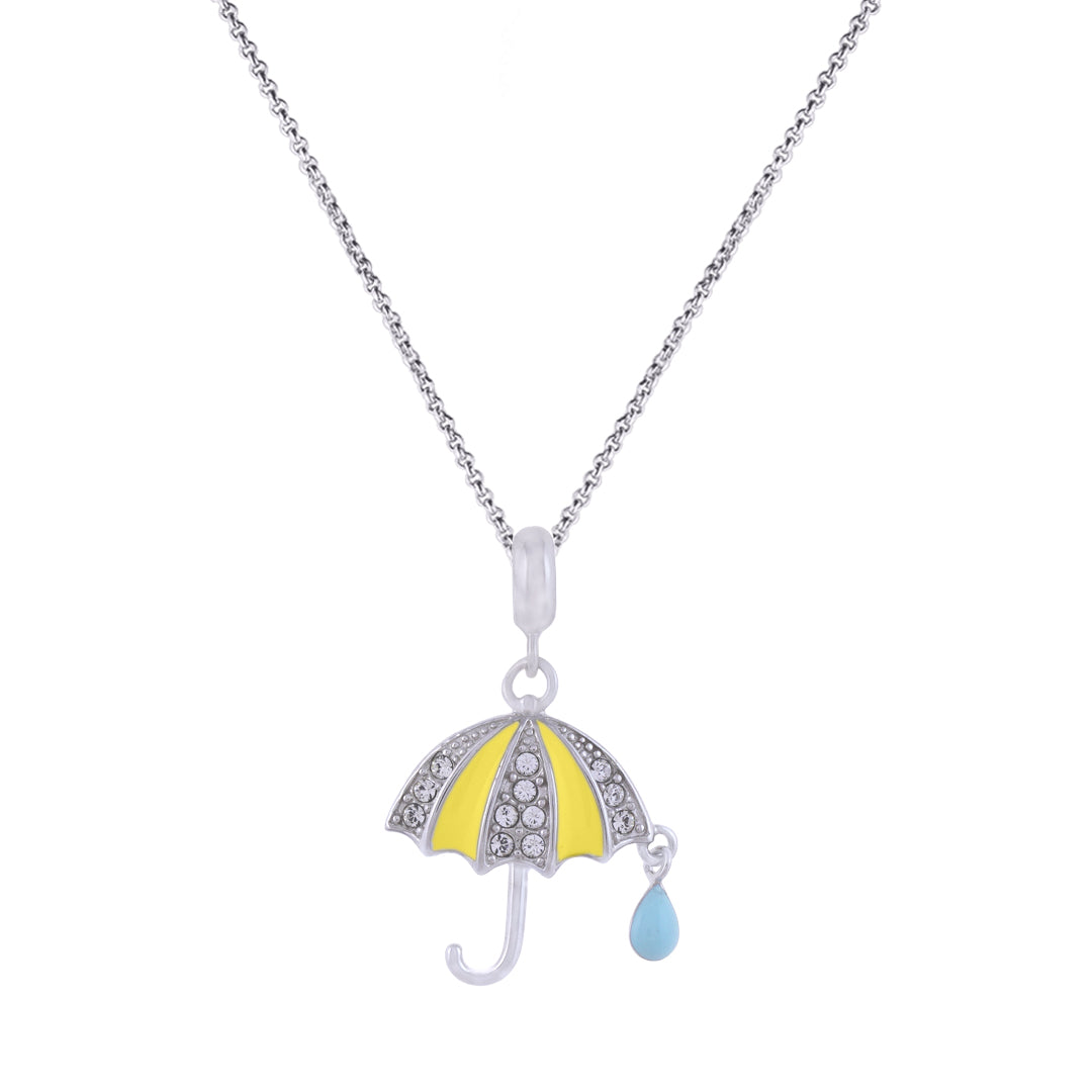 925 Sterling Silver Yellow Umbrella with Raindrop Pendant For Kids