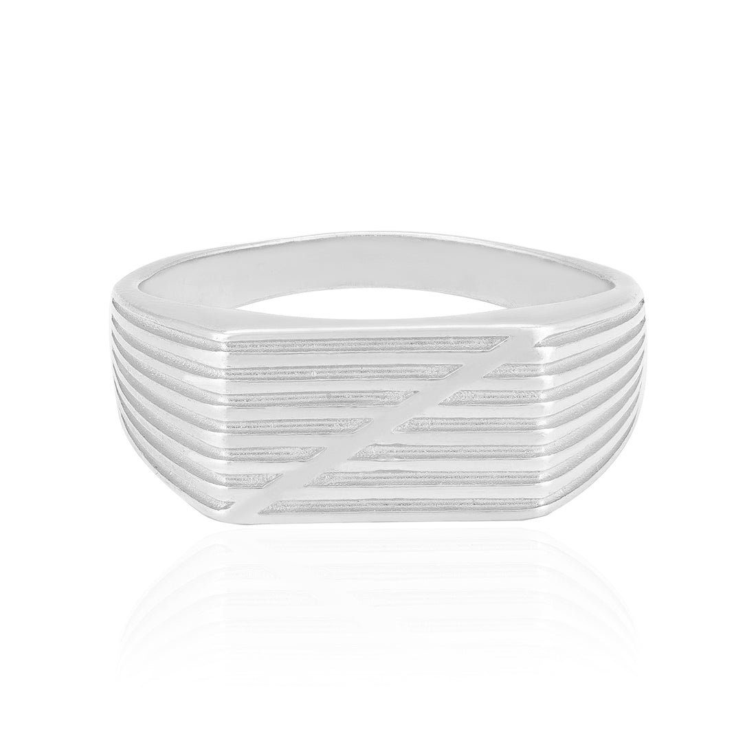 925 Sterling Silver Z-Strike Groove Rhodium Plated Ring for Men
