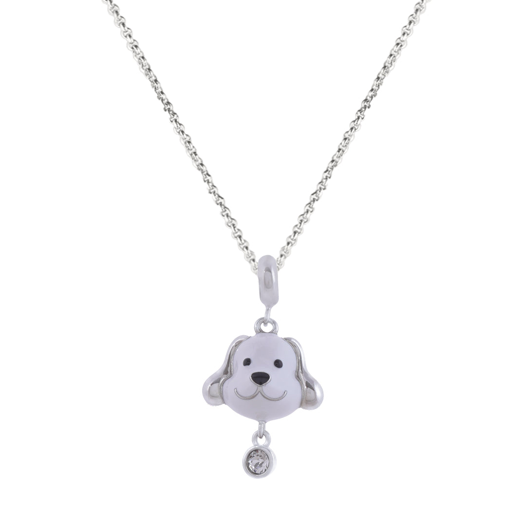 925 Sterling Silver frosty Pup Face Rhodium Plated Pendant For Kids
