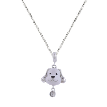 925 Sterling Silver frosty Pup Face Rhodium Plated Pendant For Kids