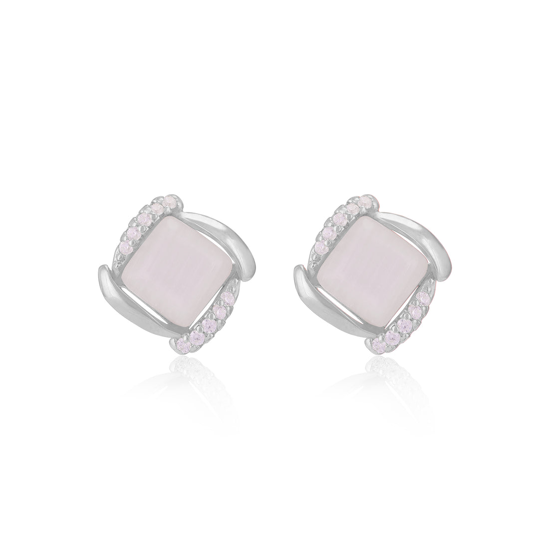 925 Sterling Silver Square Shape Two Sides Stoned Earrings For Women