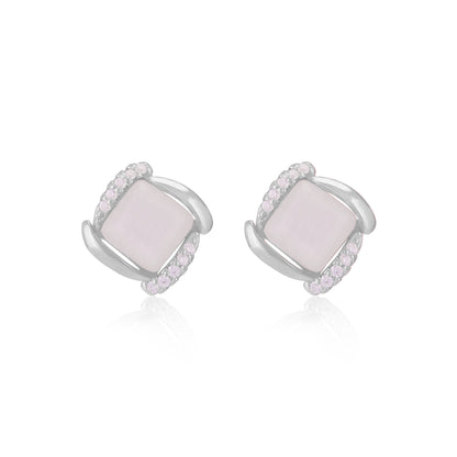925 Sterling Silver Square Shape Two Sides Stoned Earrings For Women