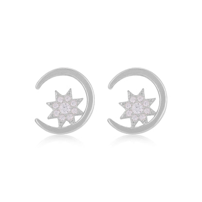 925 Sterling Silver Sun Moon Earrings For Women