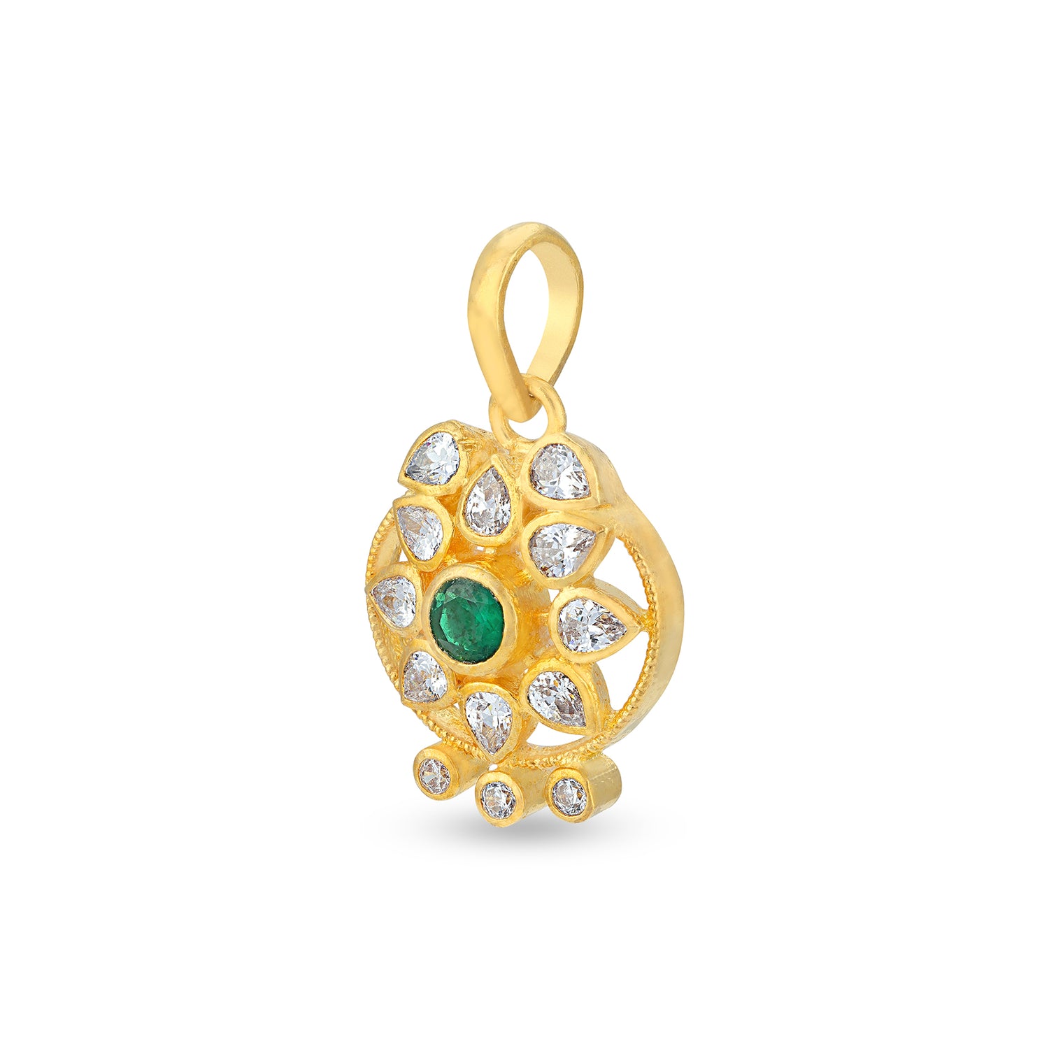 925 Sterling Silver Traditional Floral Green Centered Pendent for Women