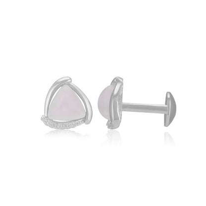 925 Rhodium Sterling Silver Triangle Pearl Earrings For Women