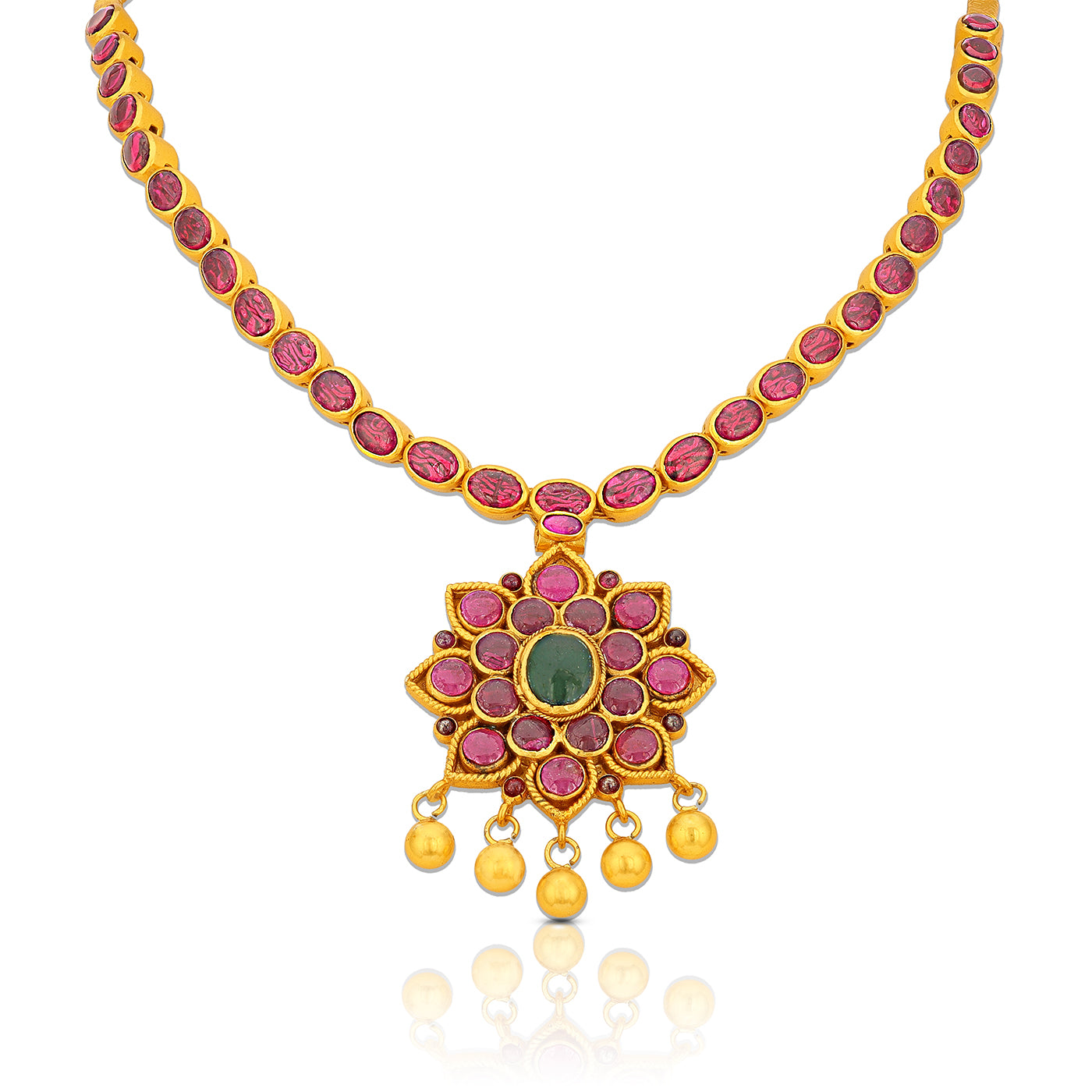 925 Sterling silver Gold plated Ruby Emerald Floret Gold Drop Necklace For Women