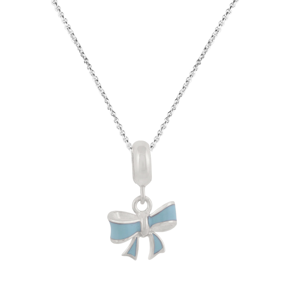 925 Sterling silver Twirling Blue Bow Rhodium Plated Pendant For Kids