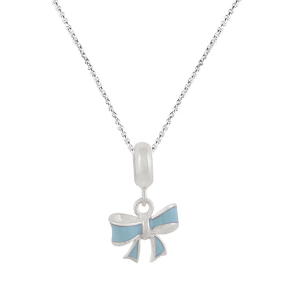 925 Sterling silver Twirling Blue Bow Rhodium Plated Pendant For Kids