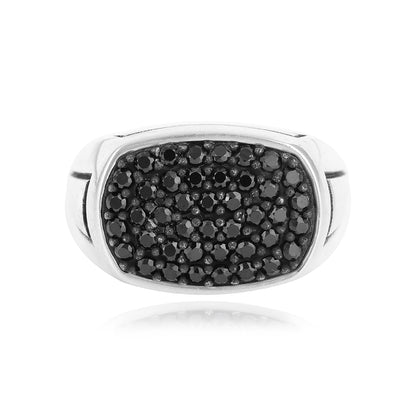 925 Streamline Signet Black Stone Oxidised Ring