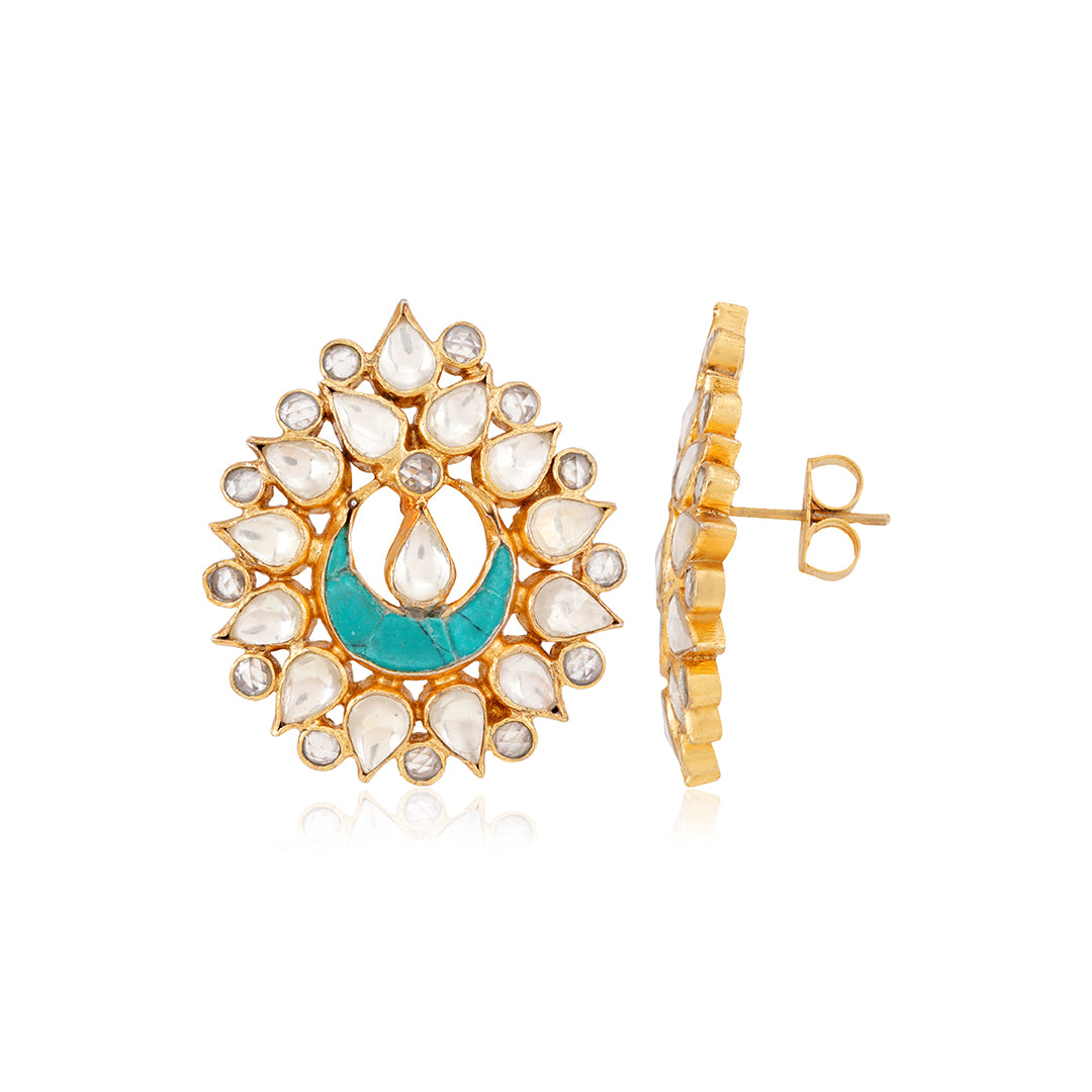 925 Stunning Polki Turquoise Stud