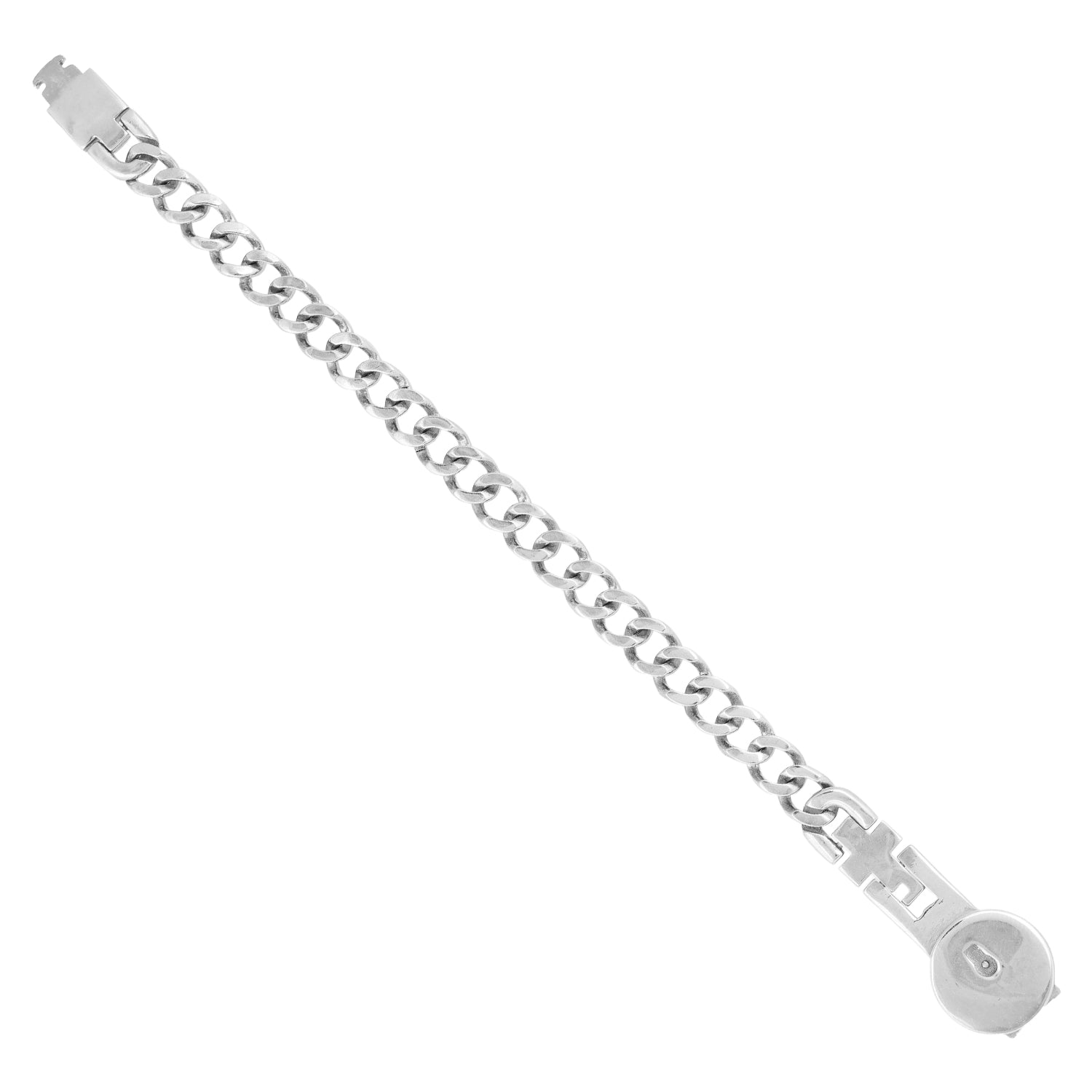 Tag Clasp Curb Silver Chain Bracelet