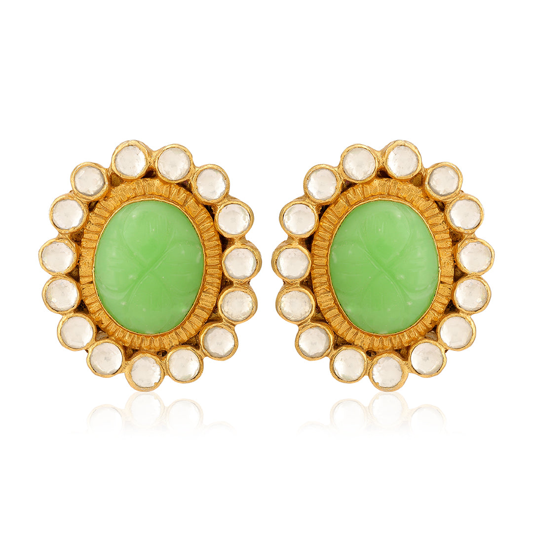 925 Timeless Green Polki Silver Earrings