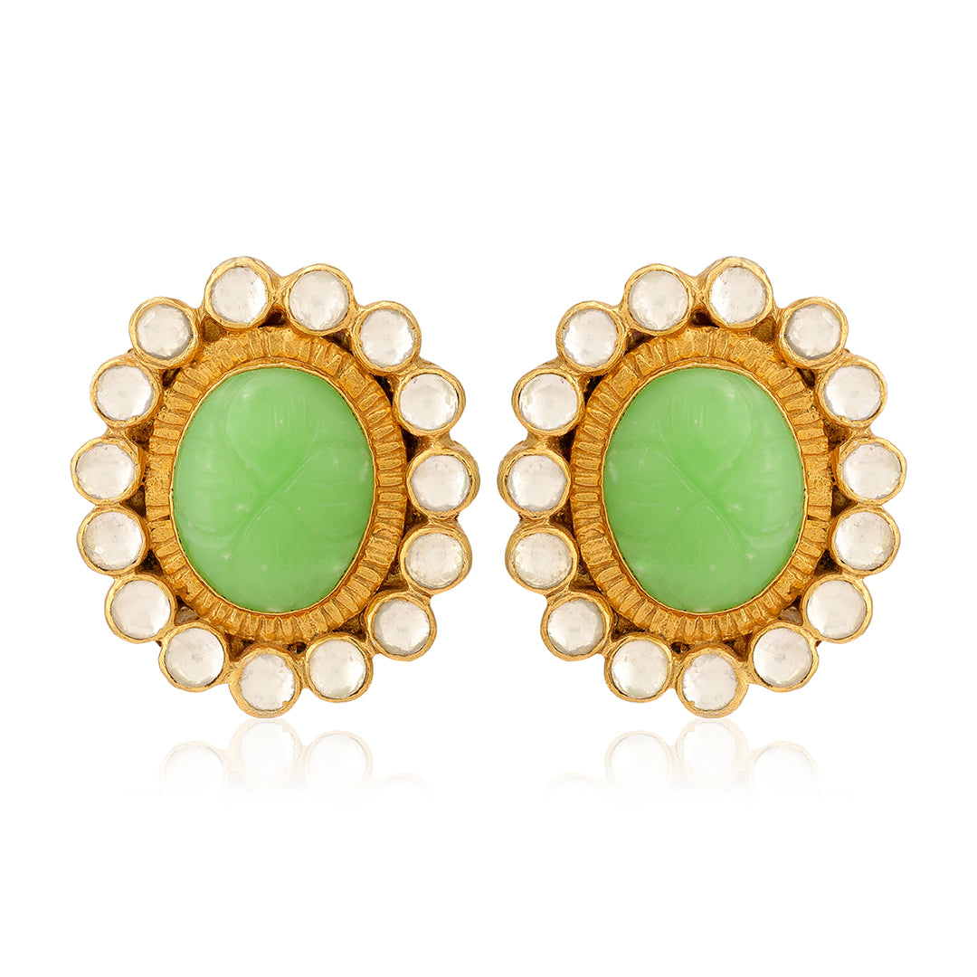 925 Timeless Green Polki Silver Earrings