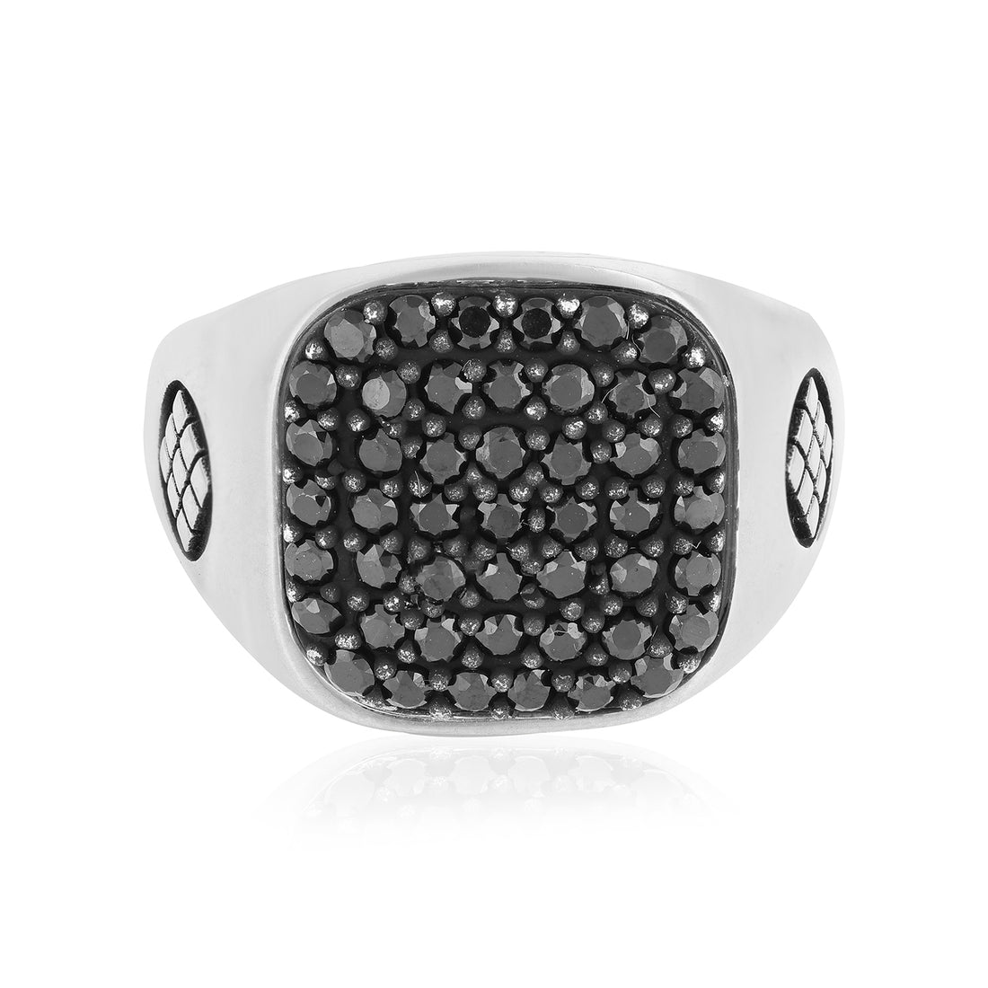 925 Titanium Squared Sterling Silver Black Stone Ring