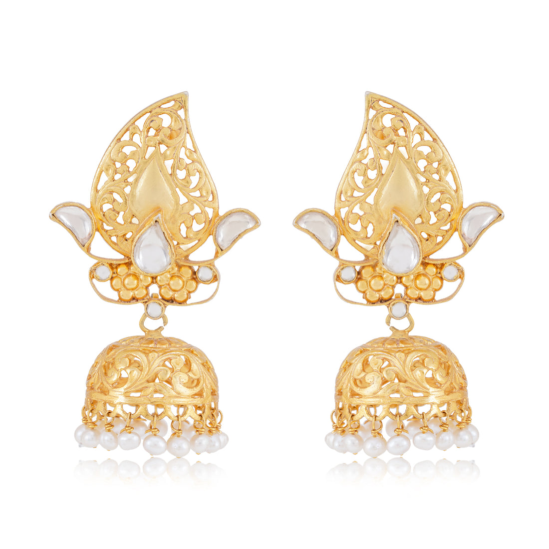 925 Traditional Gold Plated Jhumka Pearl Drop Silver Earring