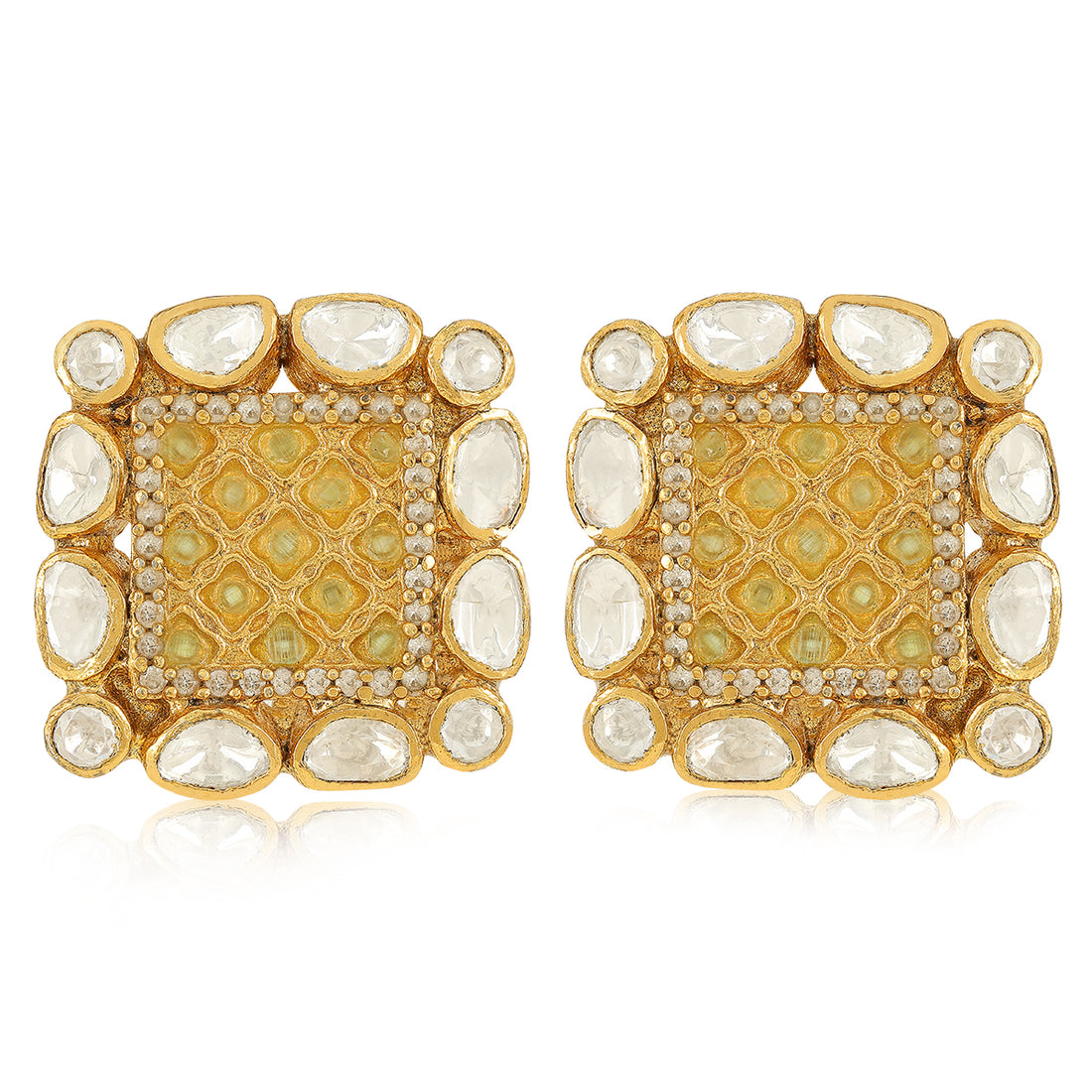 925 Traditional Kundan Design Silver Earring