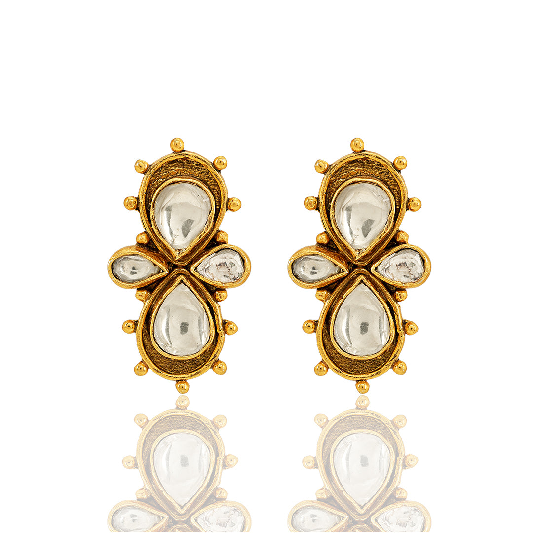 925 Traditional Kundan Polki Silver Earring