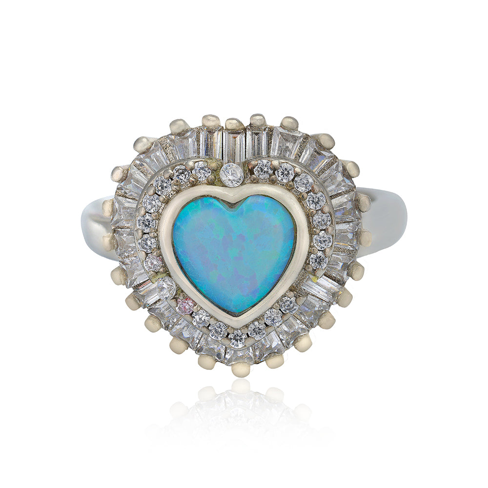 Tranquil Blue Heart Rhodium Plated Shimmering Stones Rings