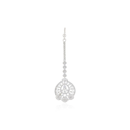 925 Triple Daisy Rhodium Plated Charm Tikka 
