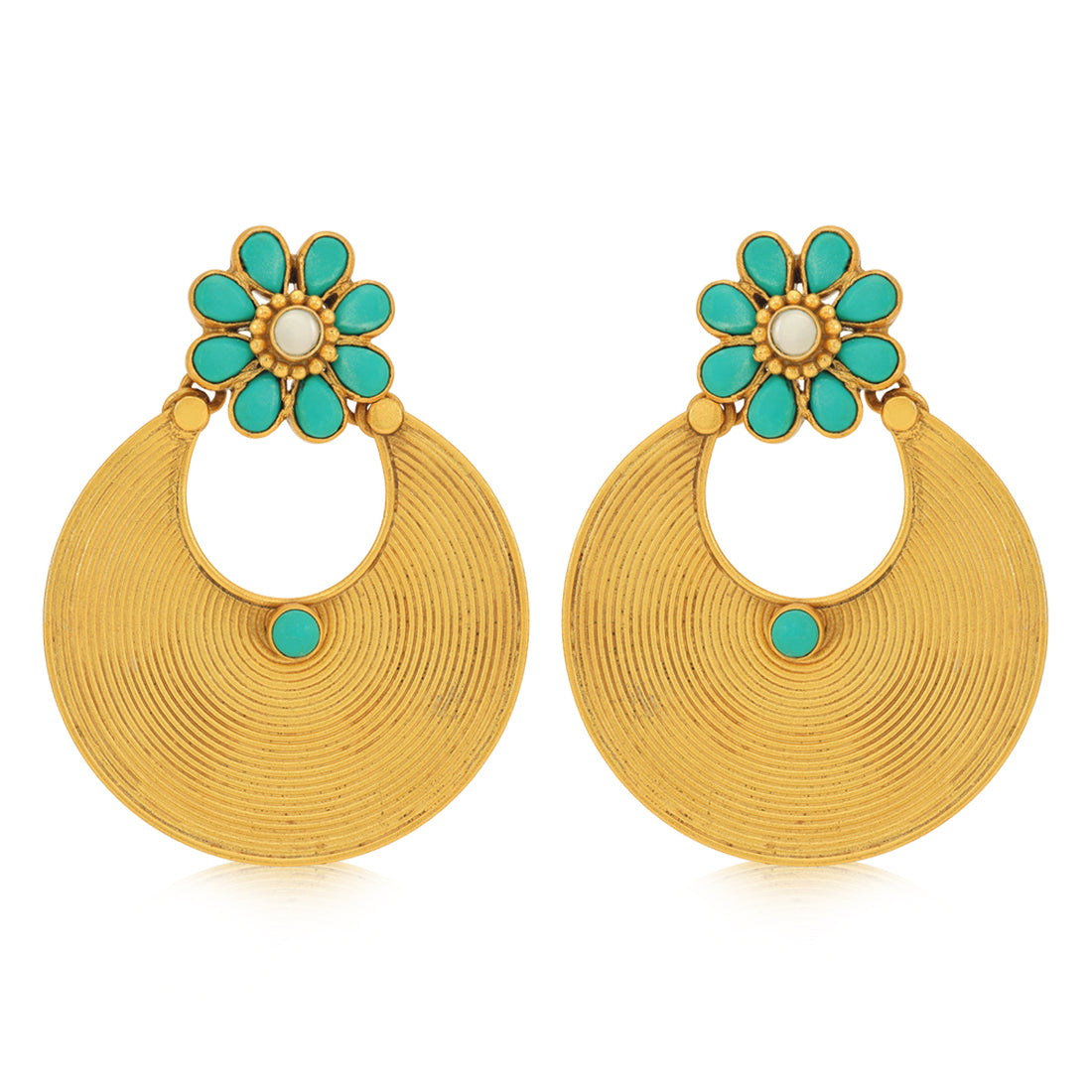 925 Turquoise Chandbali Gold Plated Silver Earring