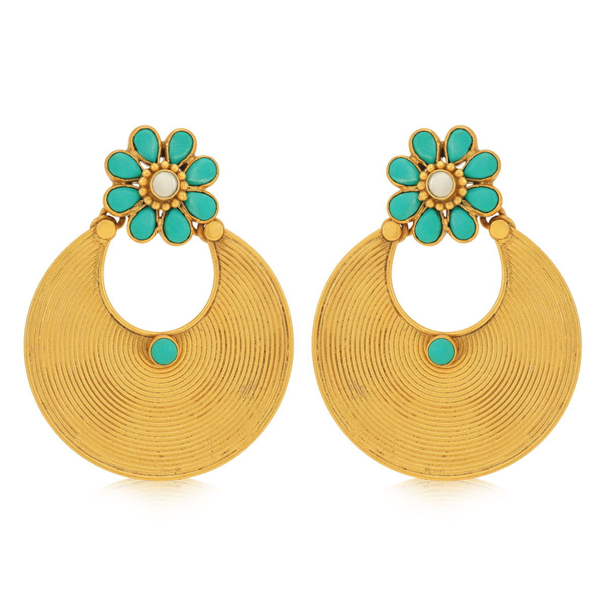 925 Turquoise Chandbali Gold Plated Silver Earring