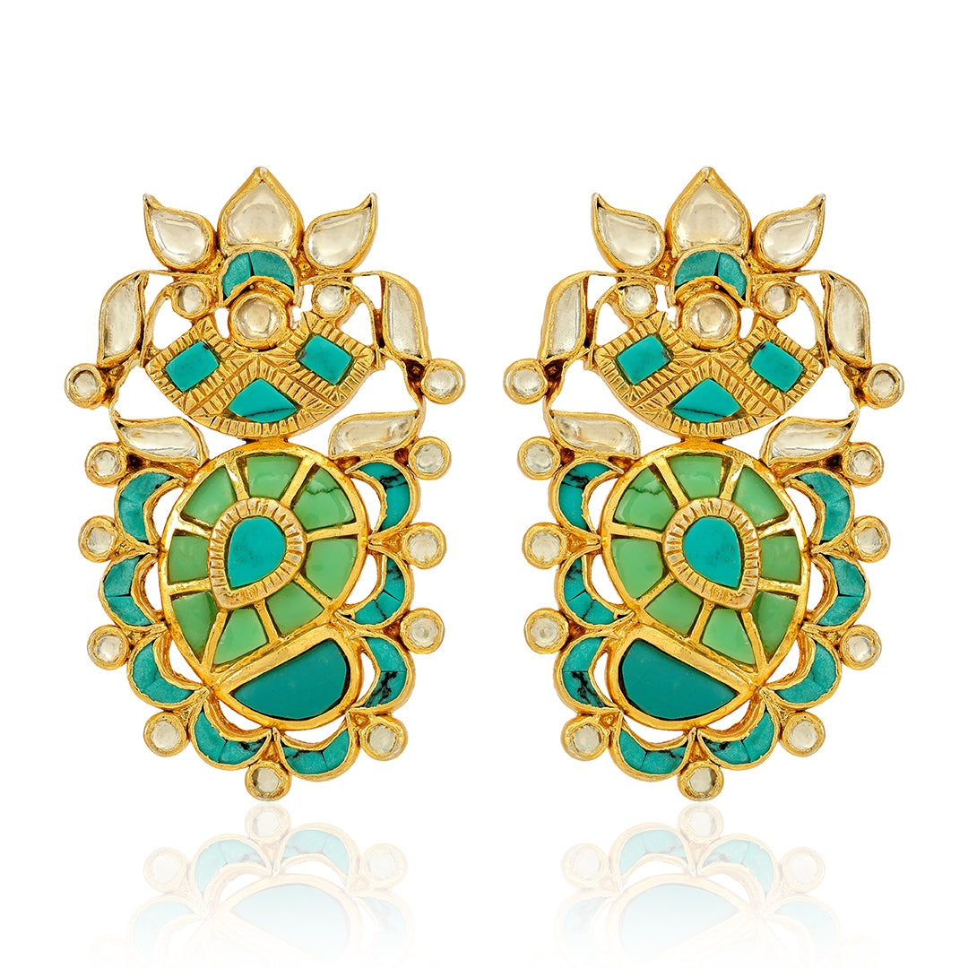 925 Turquoise Cluster Gold Plated Silver Earring