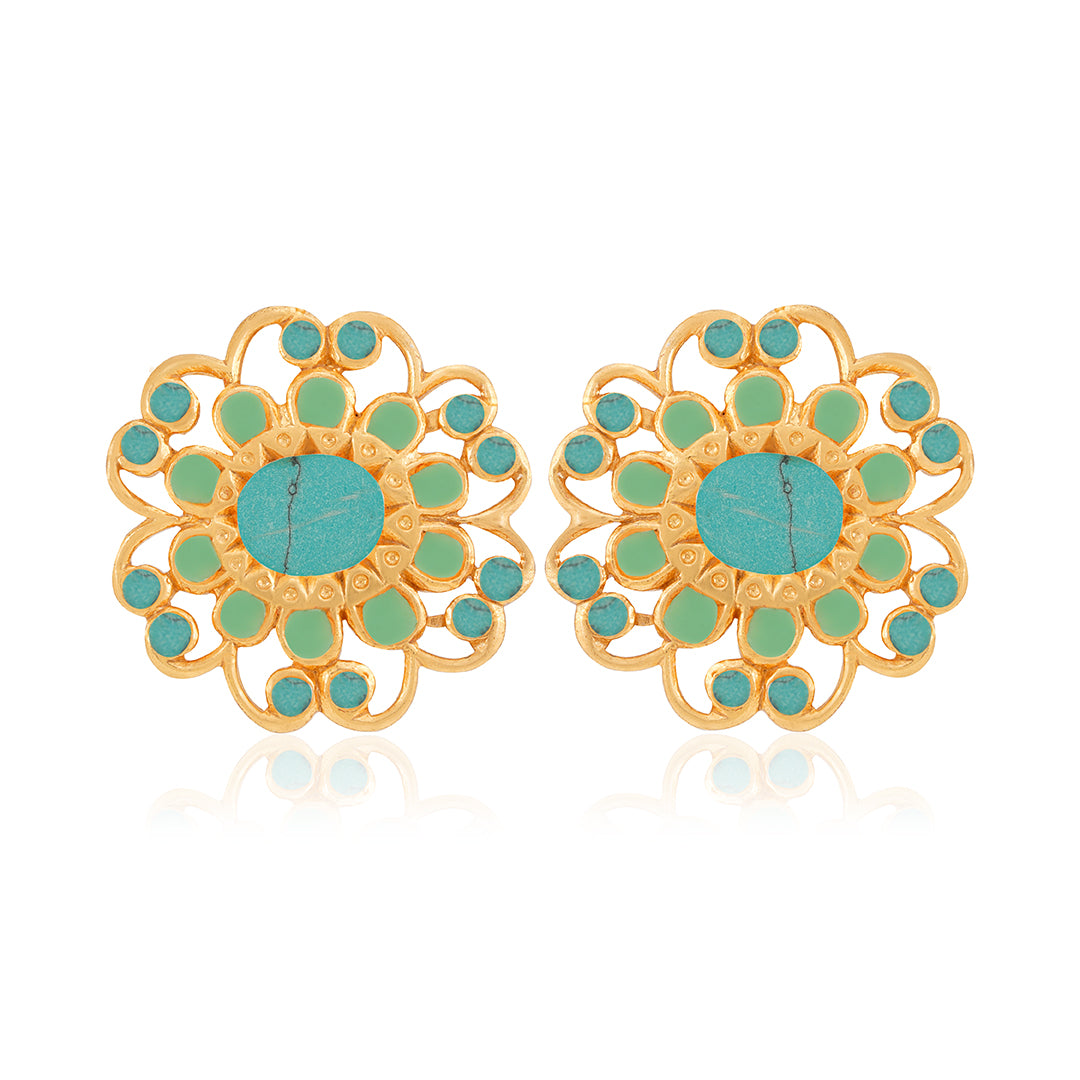 925 Turquoise Floral Design Silver Earrings