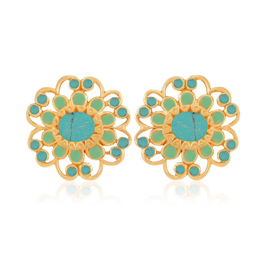 925 Turquoise Floral Design Silver Earrings