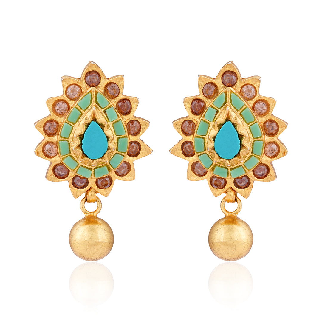 925 Turquoise Gold Bead drop Earring
